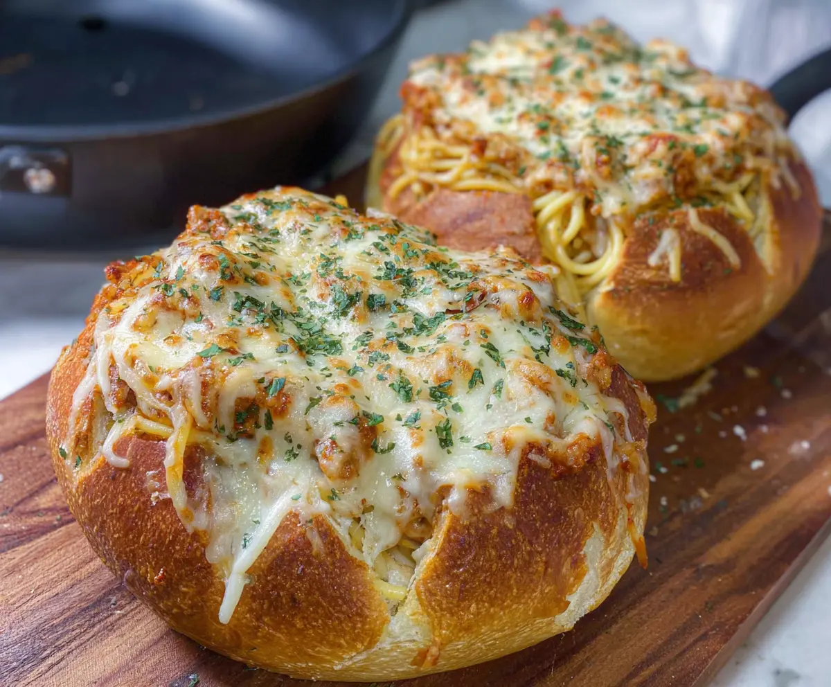 Easy Spaghetti Garlic Bread Bowls